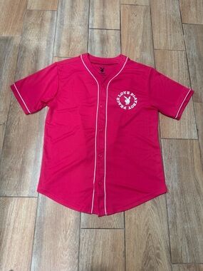 PLAYBOY Bright Pink Baseball-Style Button Shirt